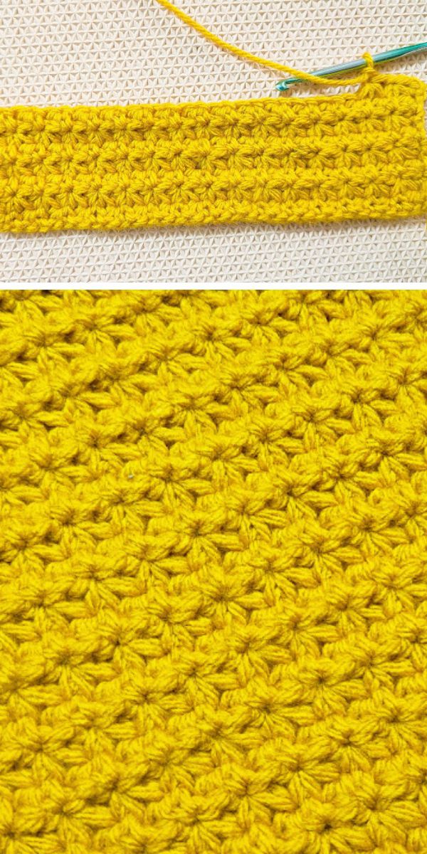 yellow crochet potholder in a process