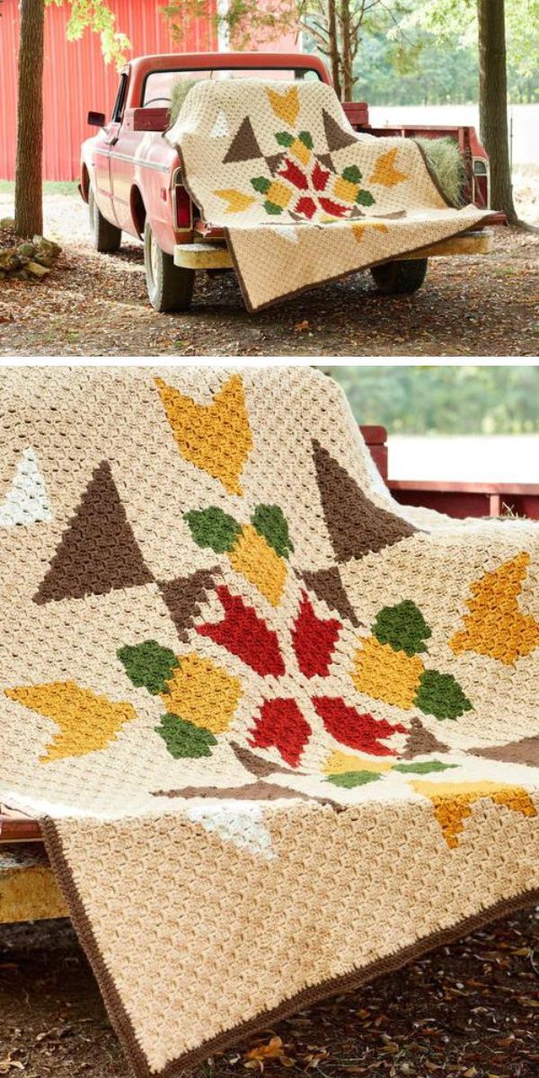 a crochet blanket in a beige color laid on a car