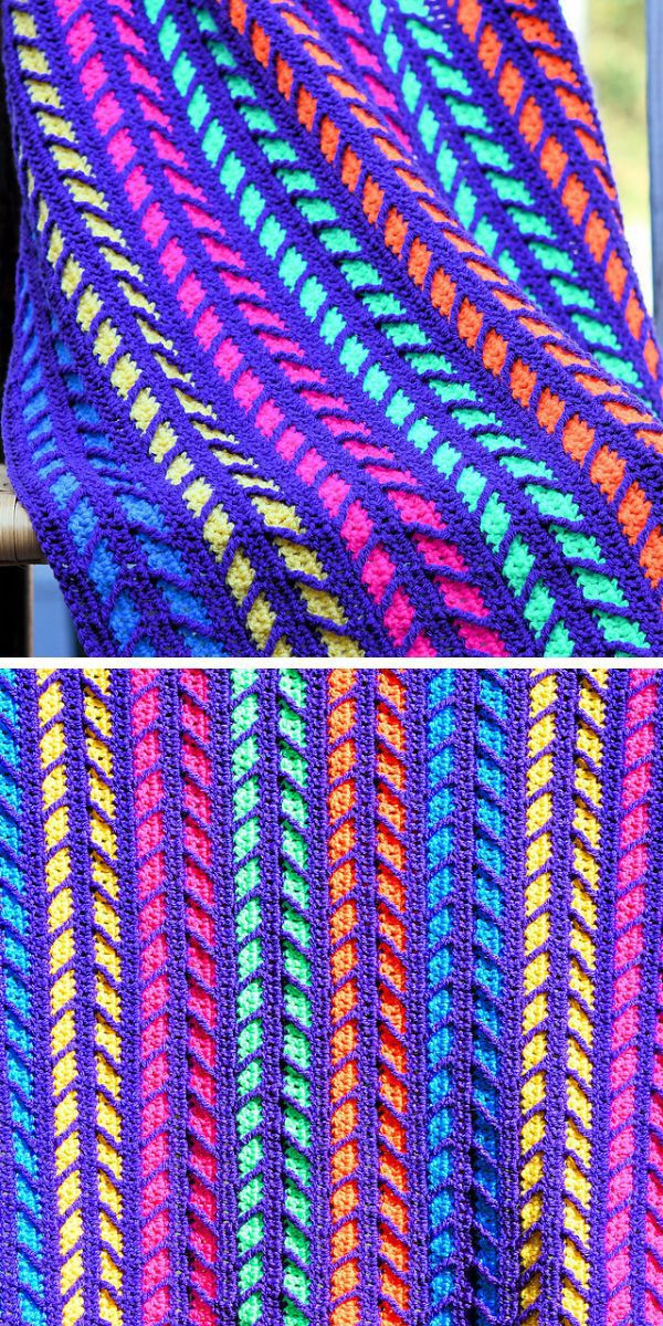 A technicolor crochet blanket.