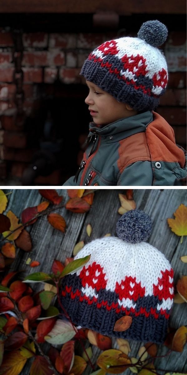 A boy wearing a knitted hat.
