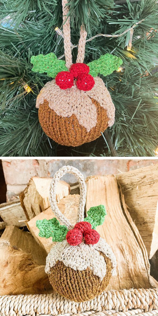  a knitted pudding Christmas tree ornament