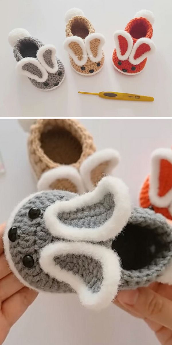 crochet baby shoes with a bunny design