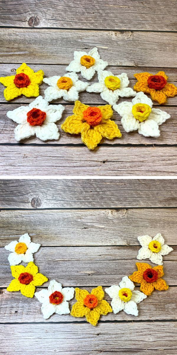 a set of crochet flowers in different colors