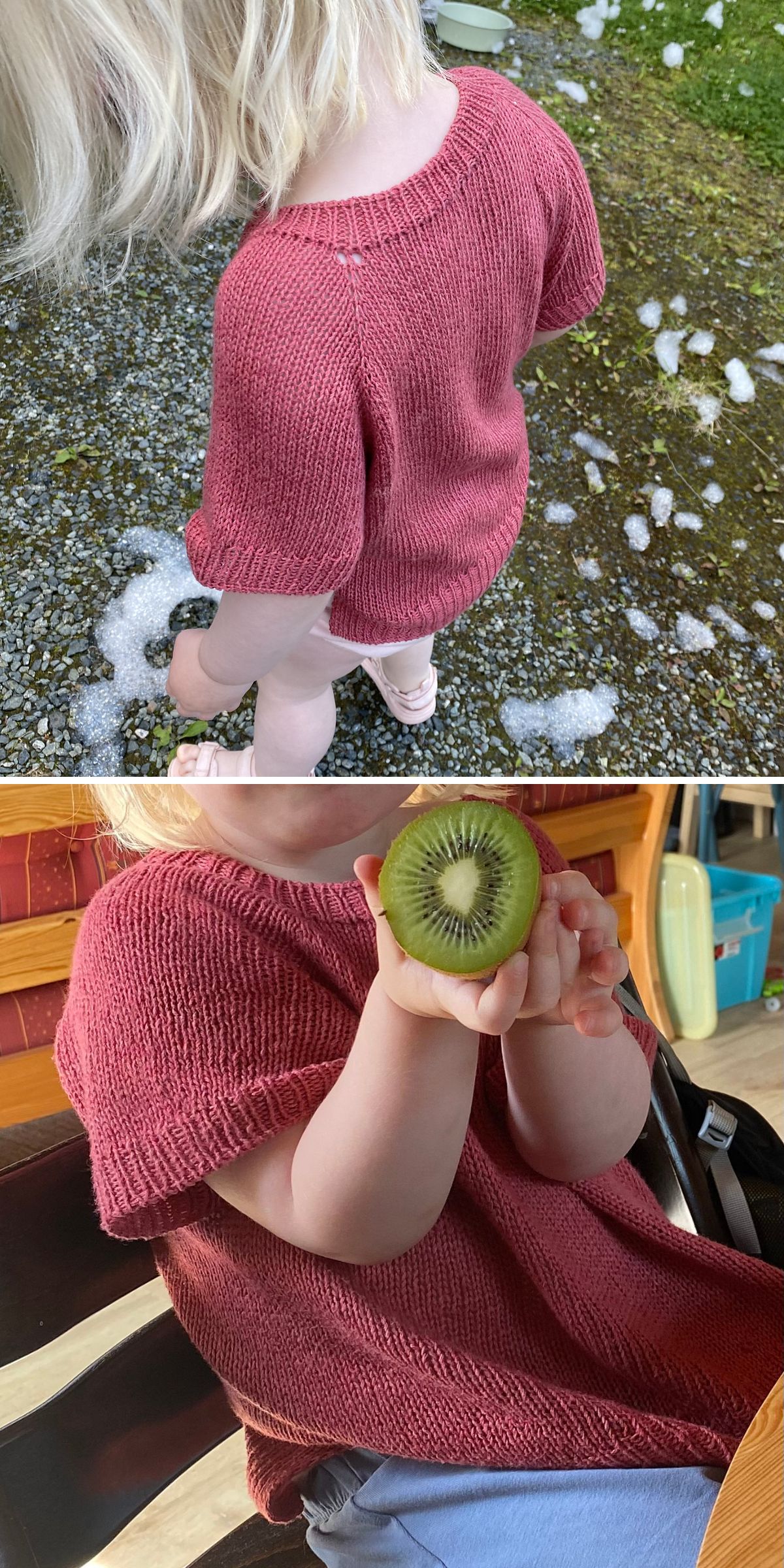  a knitted children’s sweater in pink color