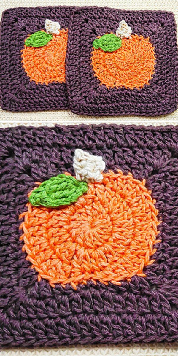 A crochet pumpkin square