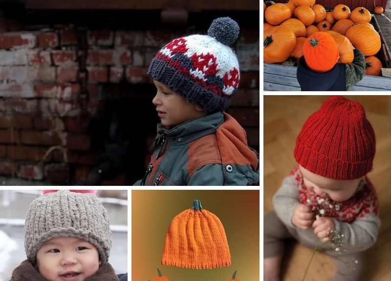 Children wearing knitted hats.