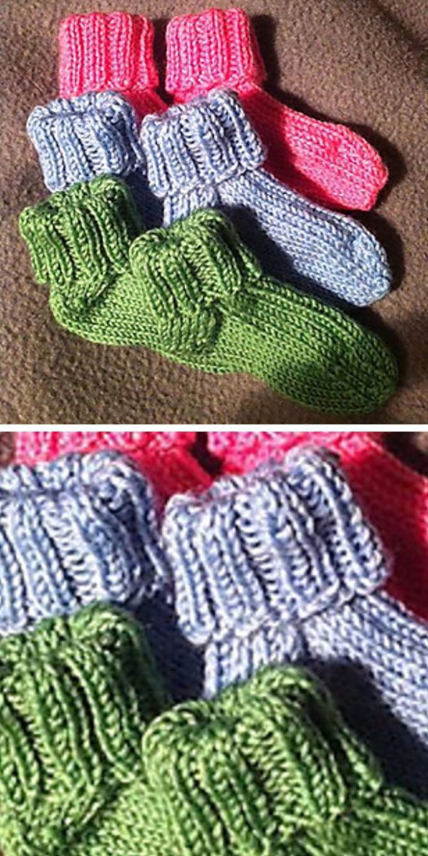 A pair of knitted baby socks.