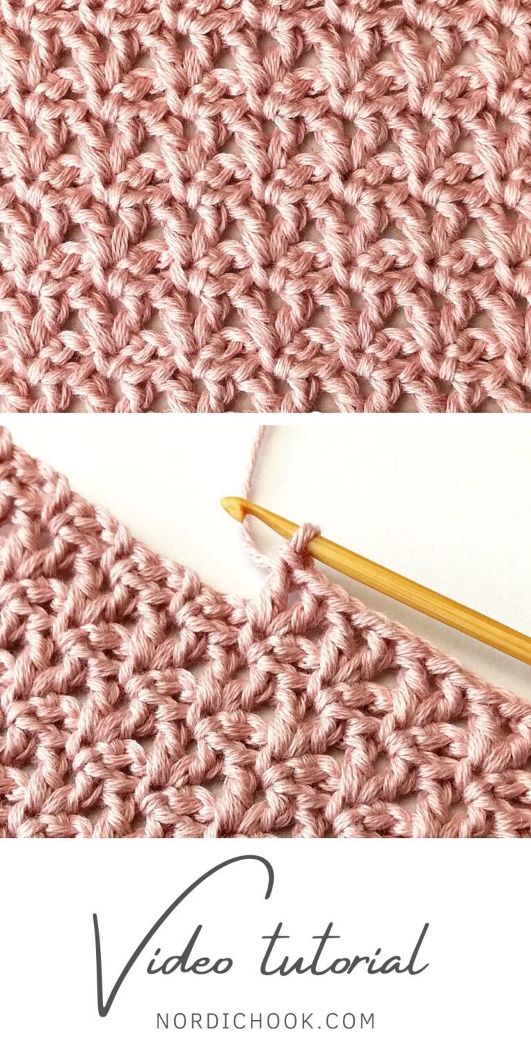 a pink crochet fabric made with V lines stitch