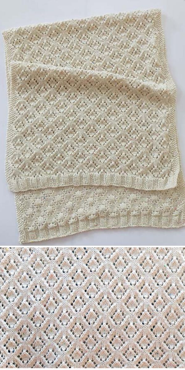 A white crocheted afghan.