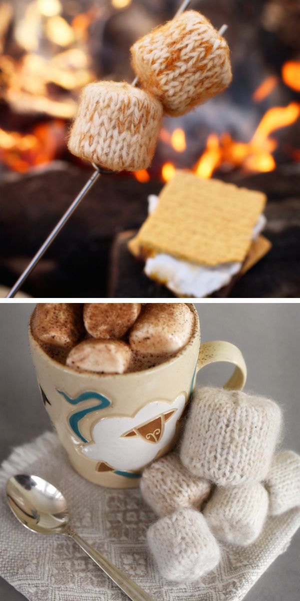 Two pictures of s'mores and a cup of coffee.