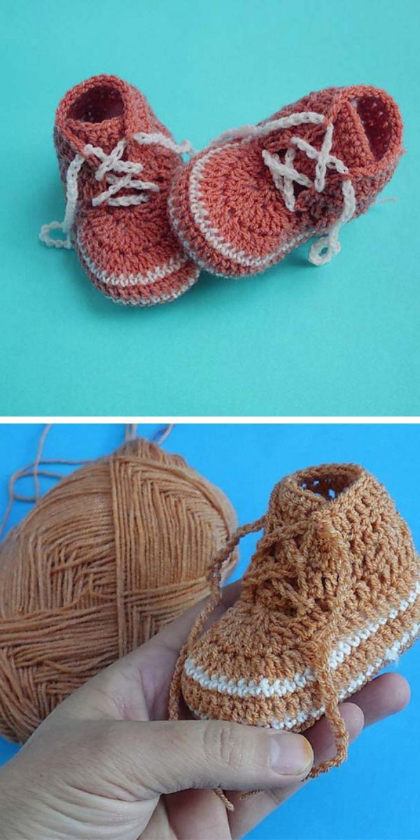 A pair of crocheted booties and a ball of yarn.