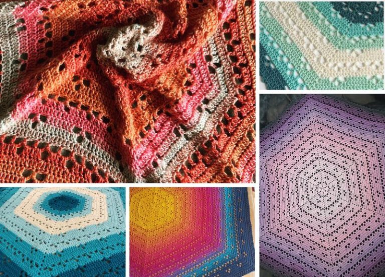 A collage of different crocheted afghans, including the cloudberry blanket.