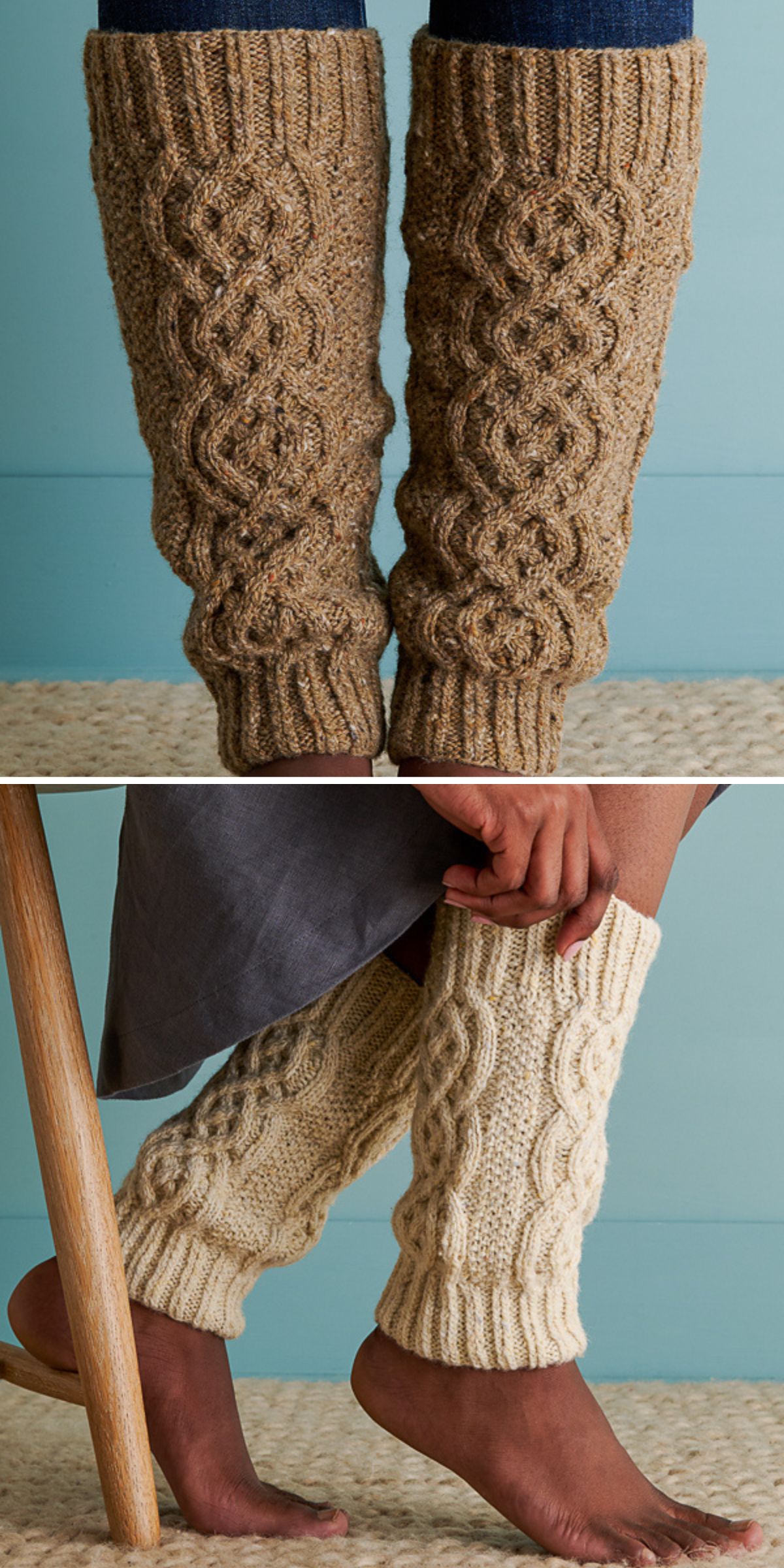 knit leg warmers with a bold cable design