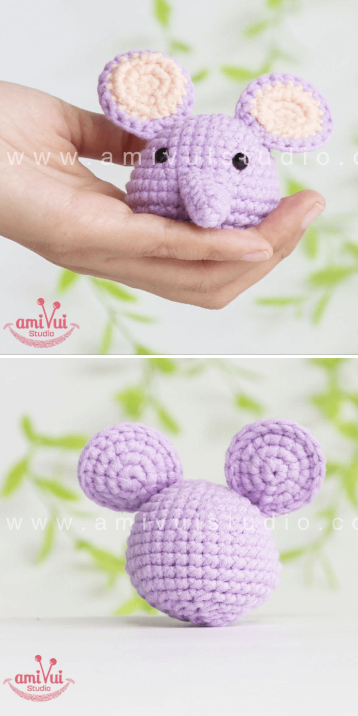 a small crochet keychain amigurumi with an elephant head