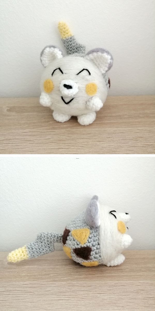 Togedemaru Pokemon crochet amigurumi placed on a wooden floor