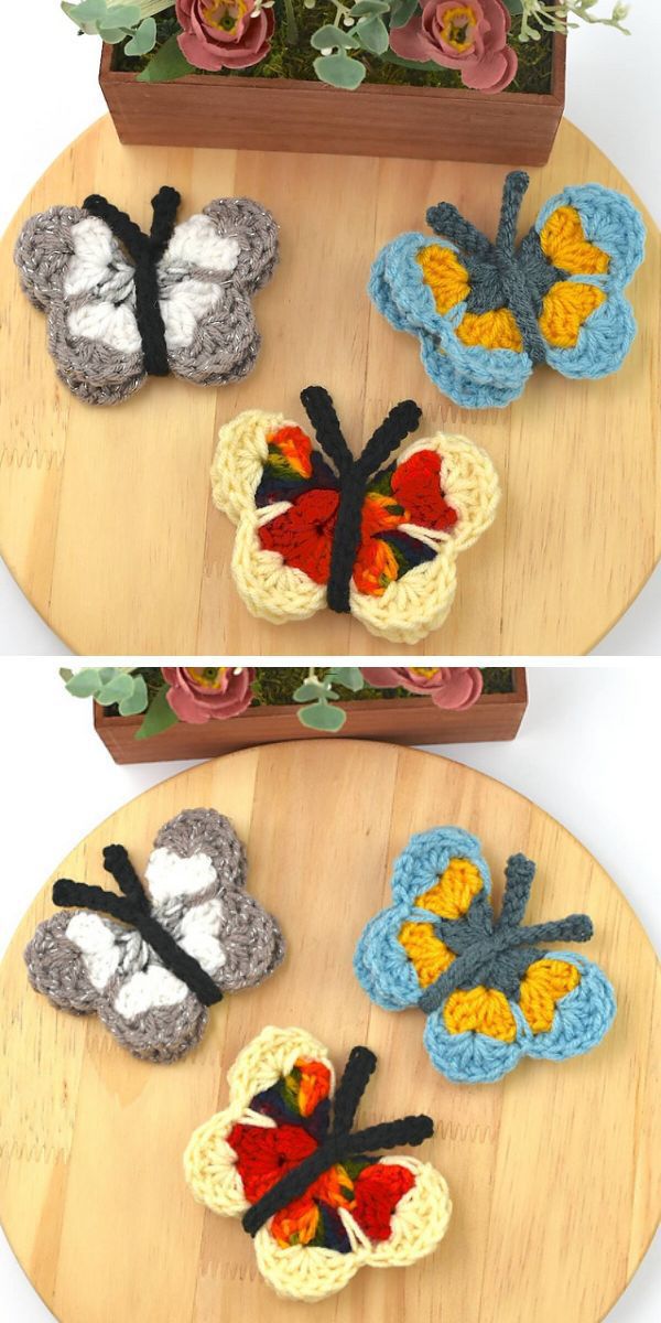 crochet butterfly appliques in different colors