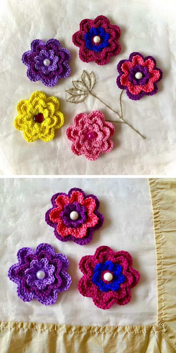 crochet flower appliques in different colors