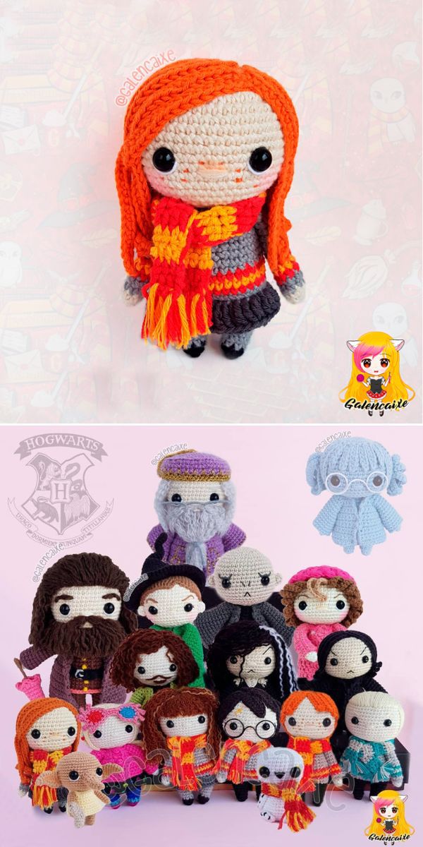 crochet amigurumi portraying Ginny Weasley from Harry Potter series