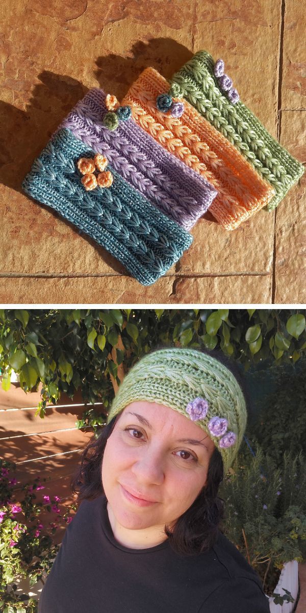 a set of knitted headbands in different colors laid on a floor