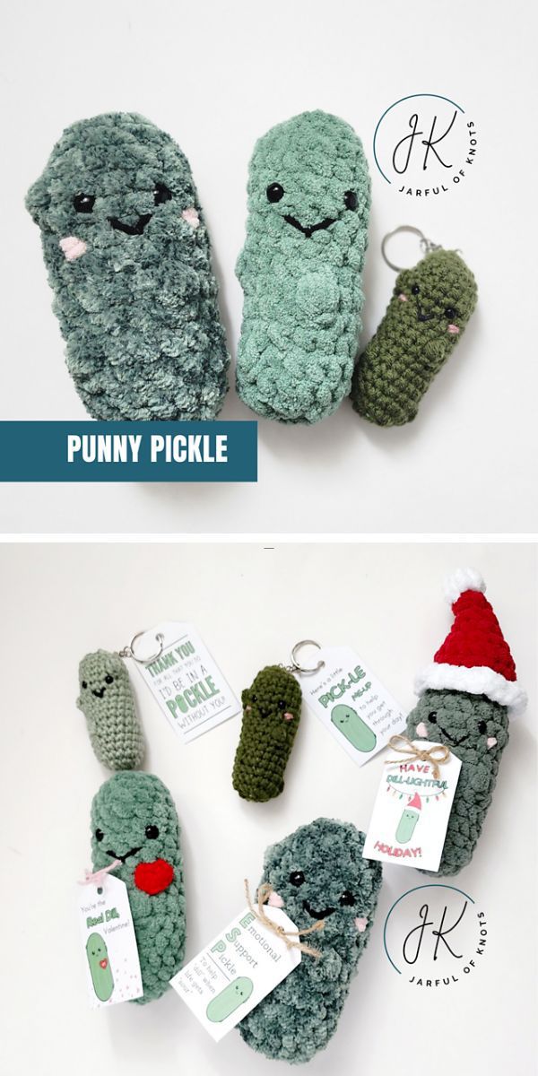 pickle crochet amigurumi in different sizes