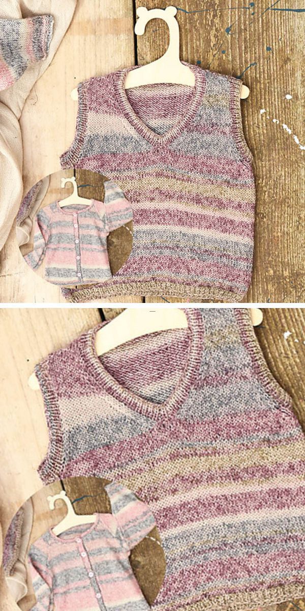 a striped knit vest in pink and purple colors