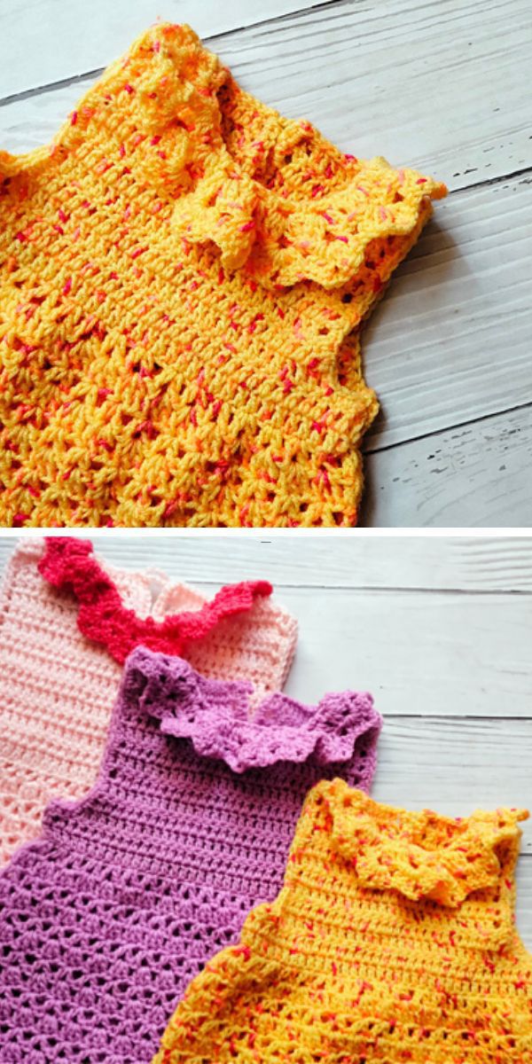 crochet baby dresses in vibrant colors