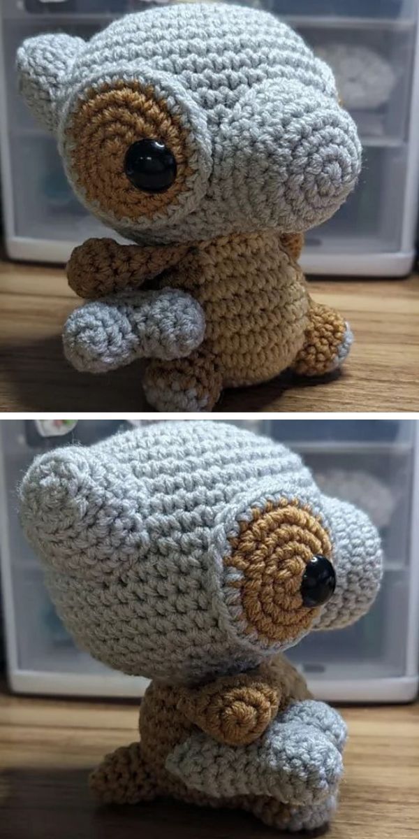 a crocheted Chibi Cubone Pokemon amigurumi