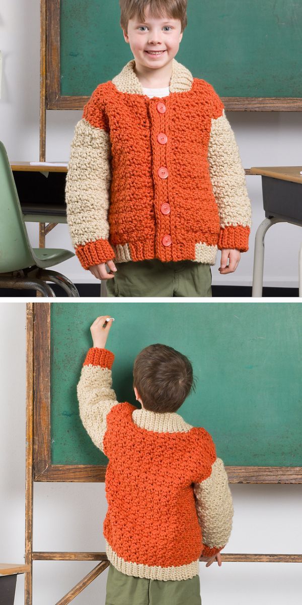 a chunky crochet kids' cardigan