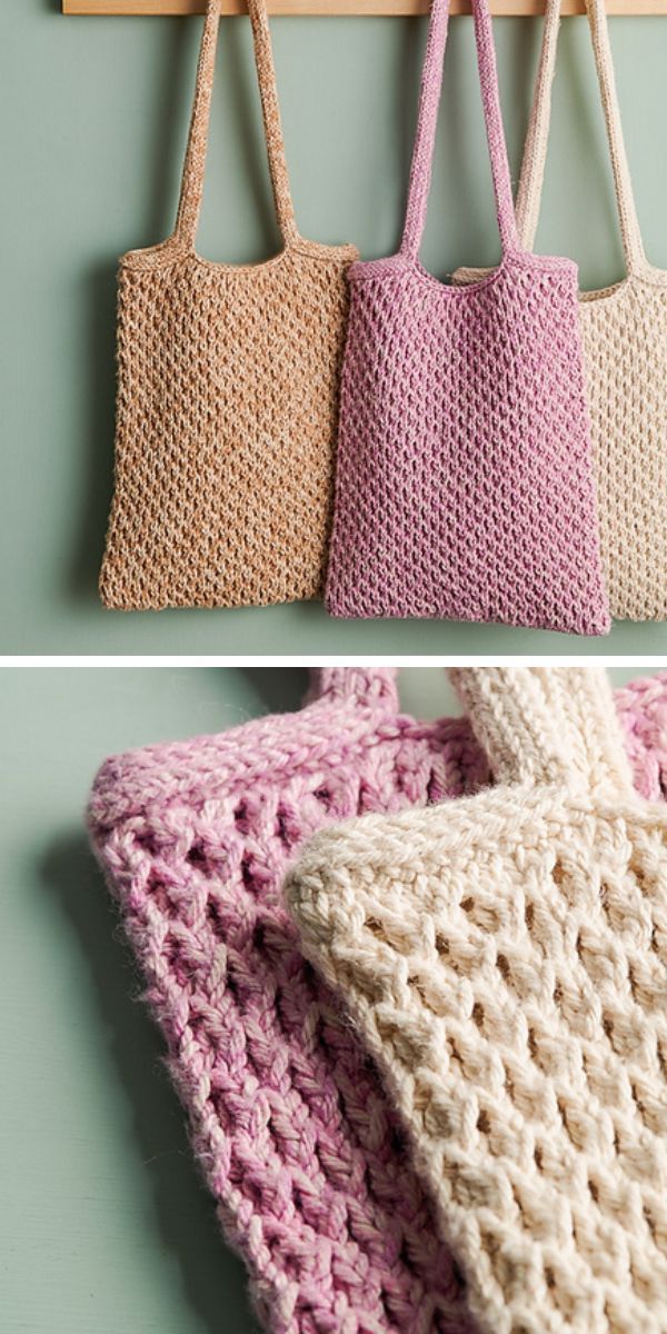 knitted tote bags with a textured design 