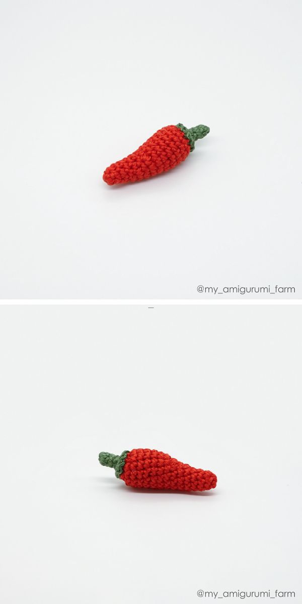 a small crochet chili pepper amigurumi