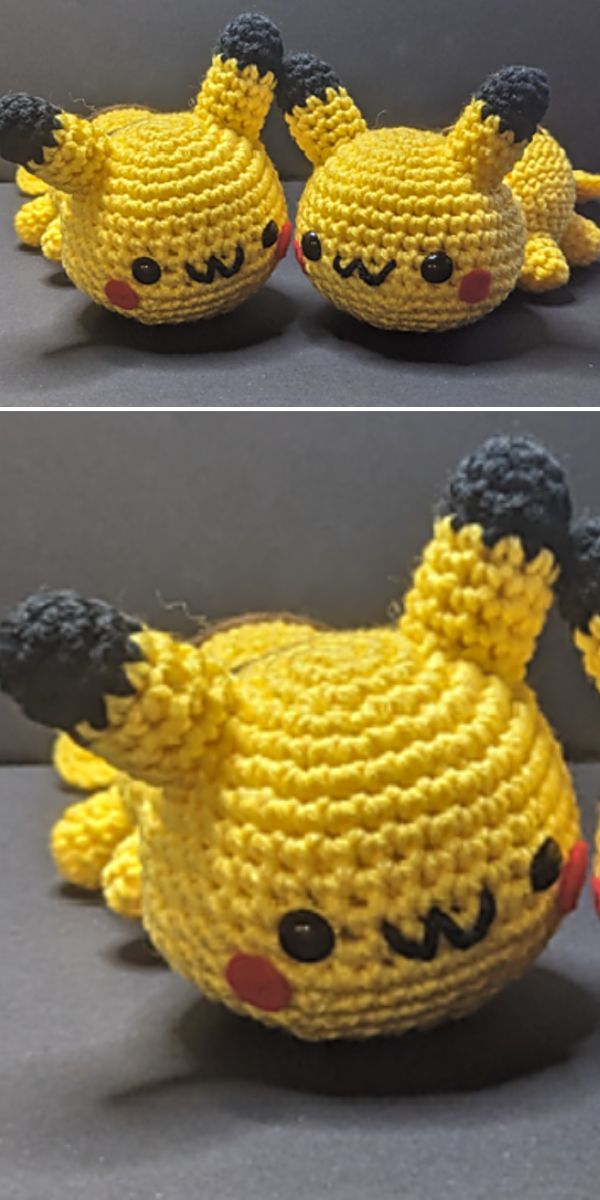 two crochet Pikachu amigurumi