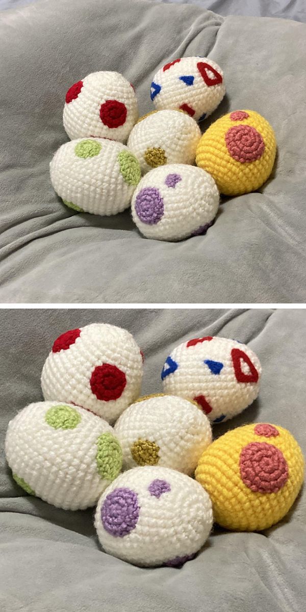 a set of crochet Pokemon egg amigurumi