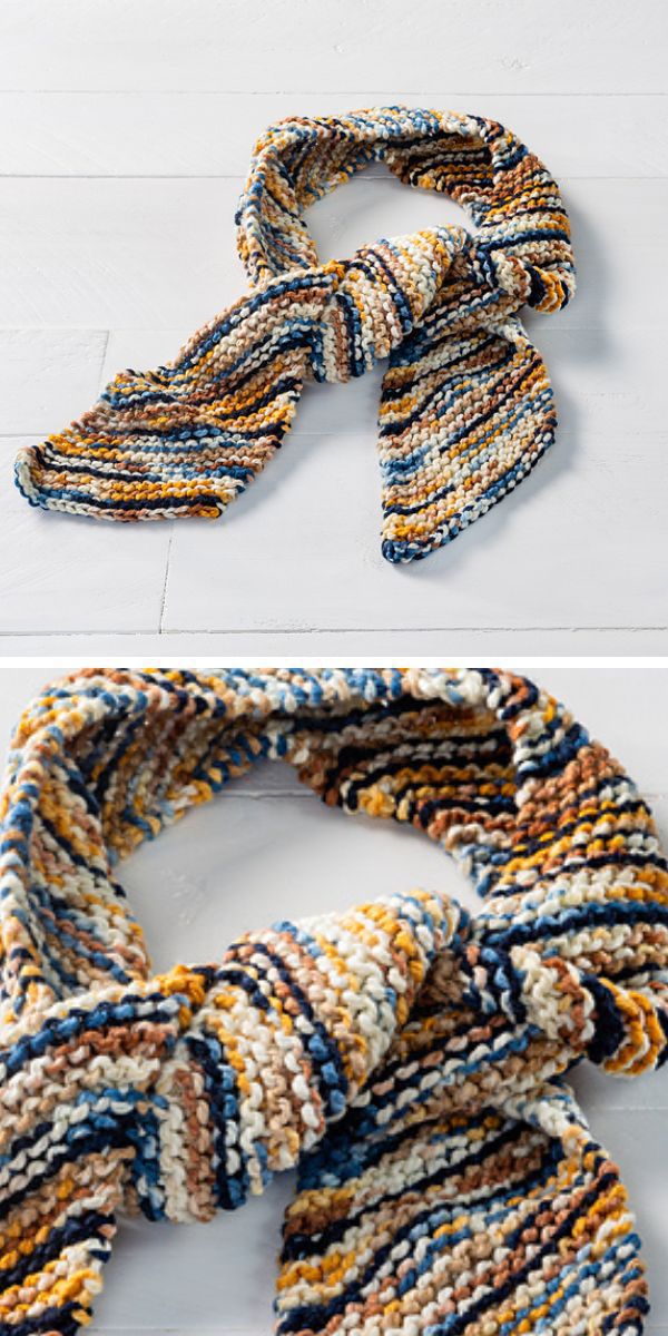 a multicolored knitted scarf