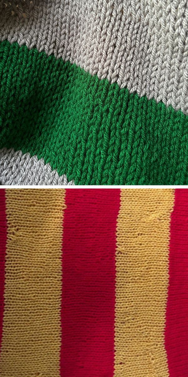 two colored striped knitted scarves