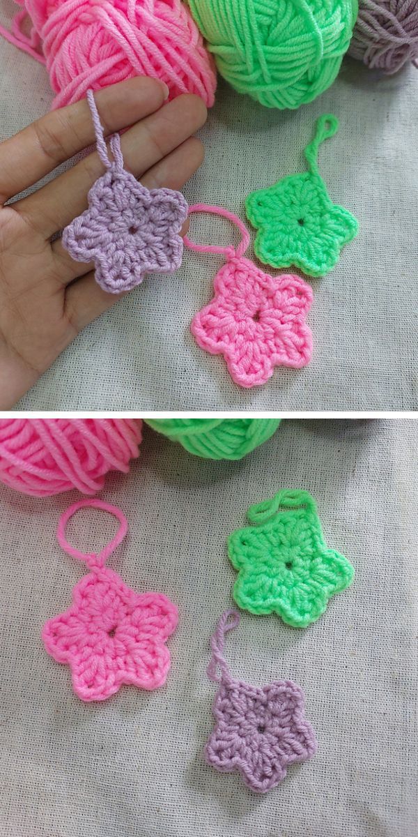 crochet flower appliques in different colors