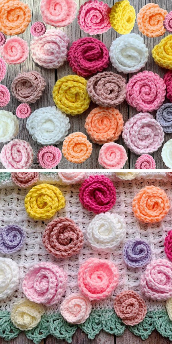 a collection of crochet rose appliques