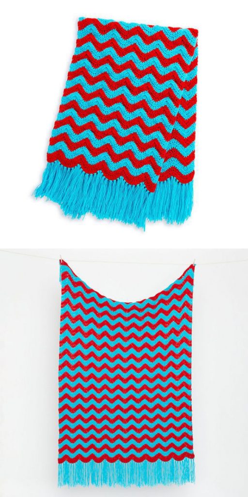 a vibrant crochet blanket with a fringe