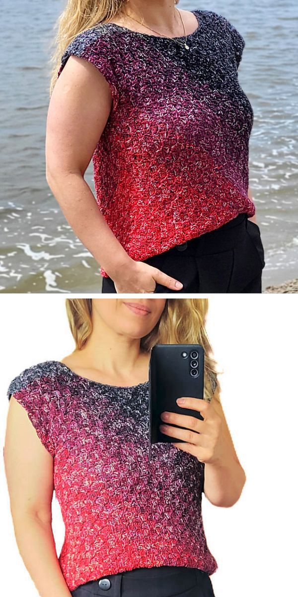 a crochet top in a gradient colorway