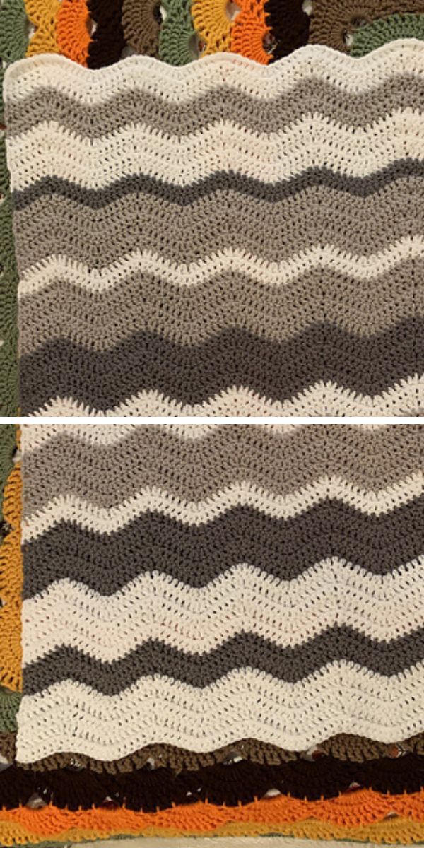 a crochet ripple blanket in dark colors