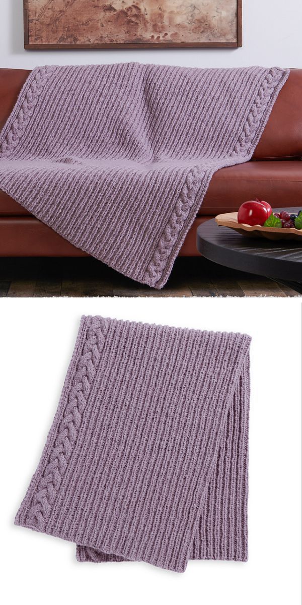 a ribbed knitted blanket in a violet color