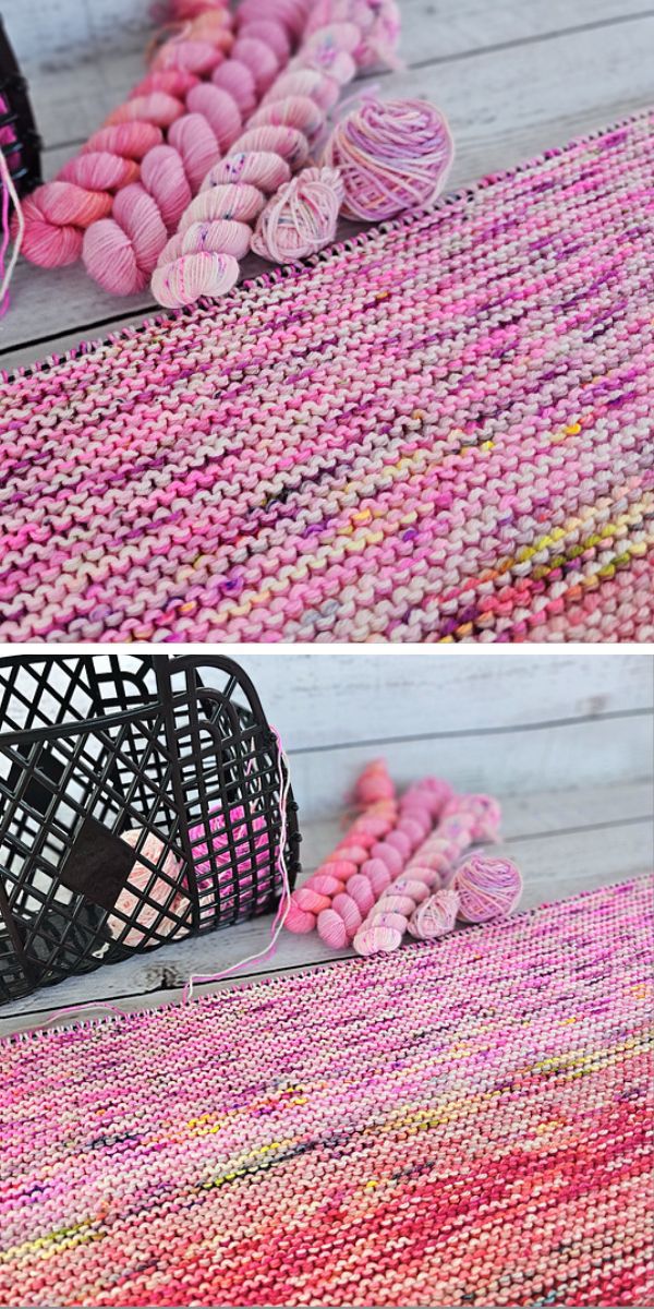 a pink knitted blanket