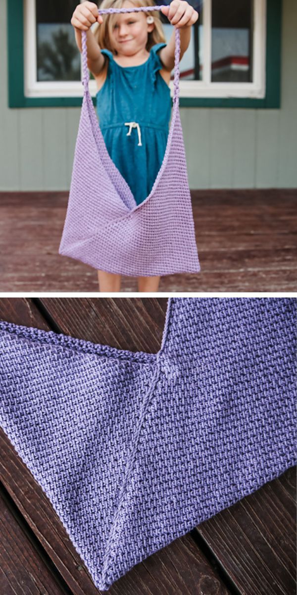 a knitted bag in a violet color