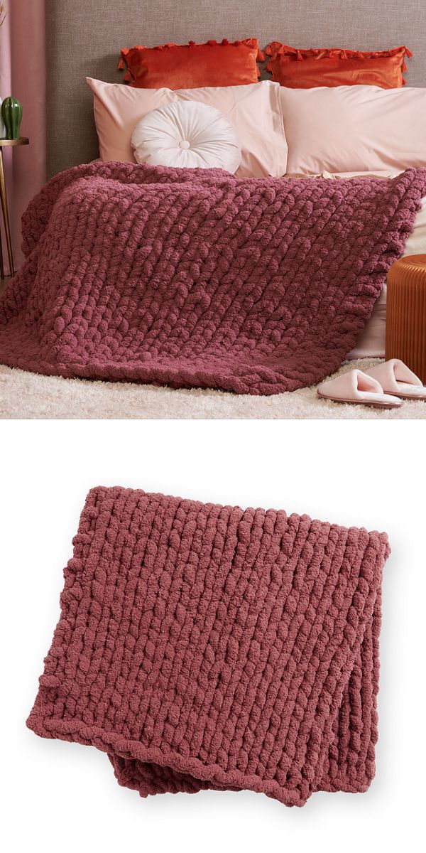 a red chunky knitted blanket