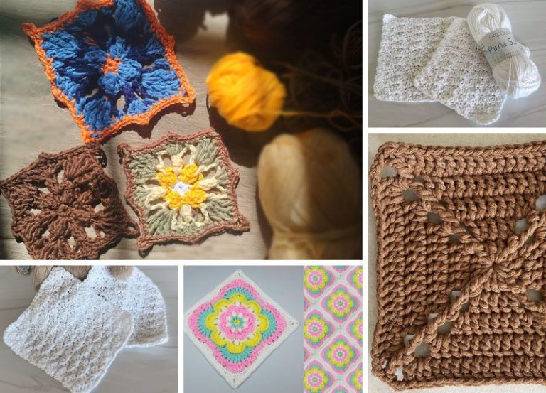 crochet granny squares in different designs and colors