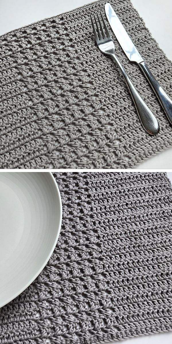 a modern crochet placemat in a grey color