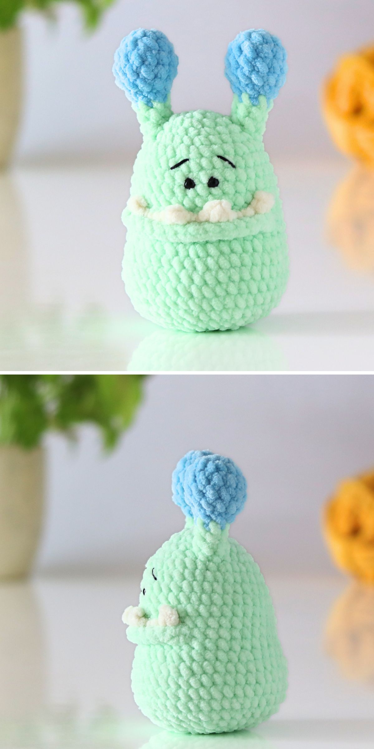 a funny crocheted monster toy