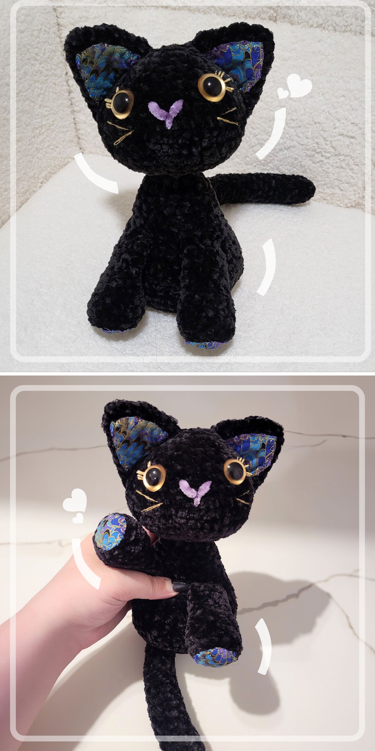 a black crochet cat amigurumi