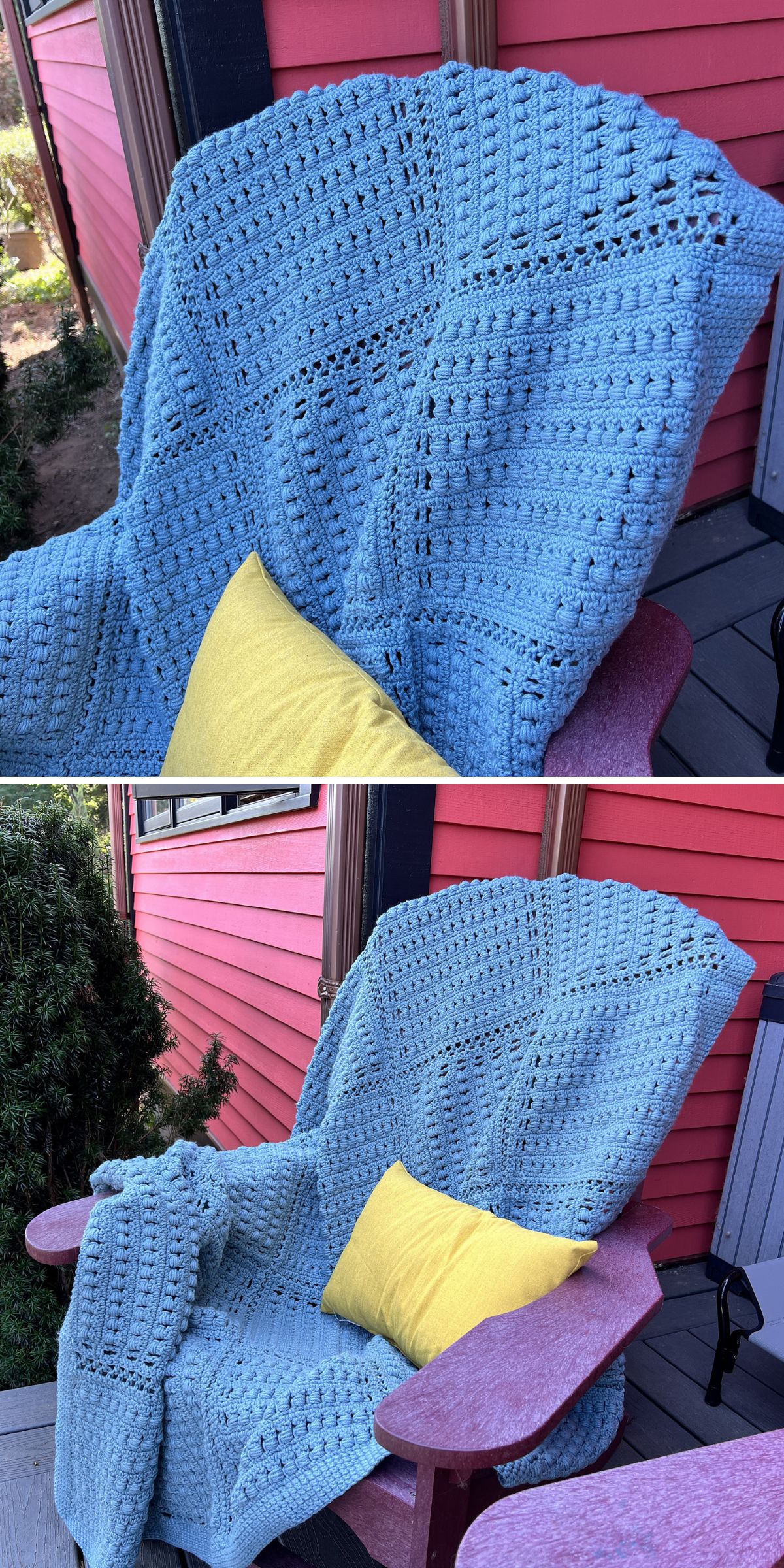 a blue crochet blanket 