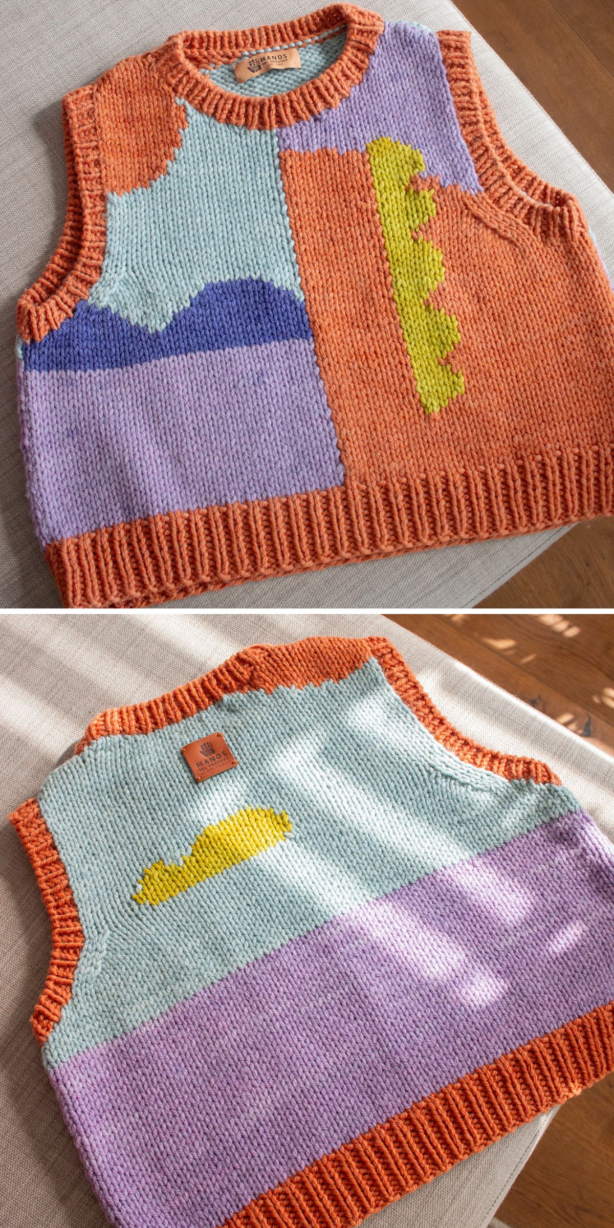 a colorful knitted vest