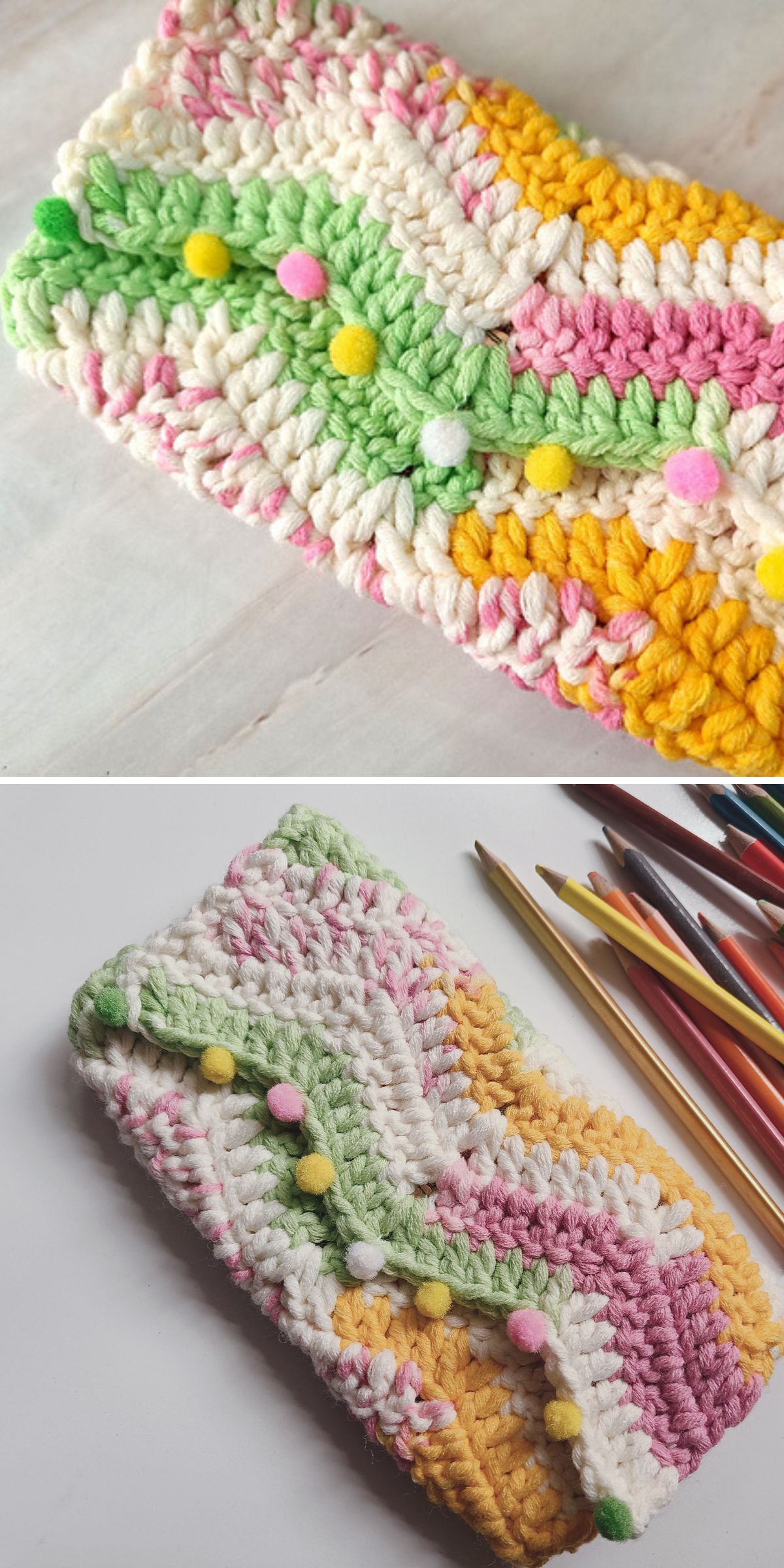 a colorful crochet purse